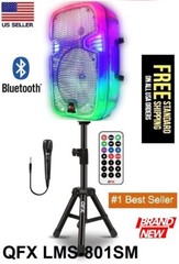 QFX LMS-801SM 8″ Rechargeable Party Speaker Bluetooth USB/SD/FM/AUX+Mic/Stand