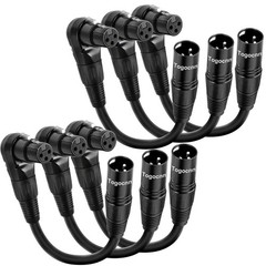 Right Angle XLR Microphone Cables, 6-Pack of 90 Degree Male to Female Adapters