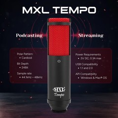 MXL Mics, 1 Instrument Condenser Microphone, Black/Red, 2.95 x 5.91 x 12.20 inch