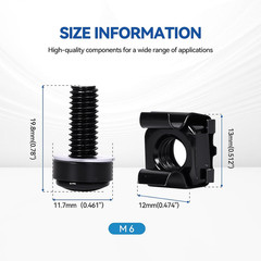 M6 Rack Mount Screws Cage Nuts Kit Black Galvanized Steel 20mm Compatibility