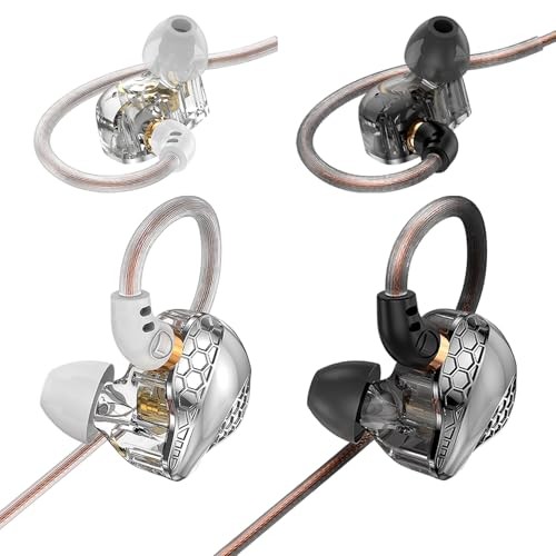 2 Pack in Ear Monitor Headphones, H89 IEM Earphones Wired Earbuds Black+White