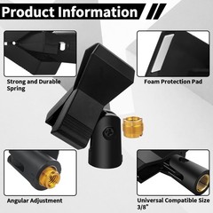4 Pack Universal Adjustable Mic Clips for Stands, Wireless Microphone Holder