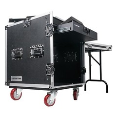 Sound Town 12U DJ Rack Case w/11U Slant Mixer Top Casters Lock Drawer STMR-12TD2