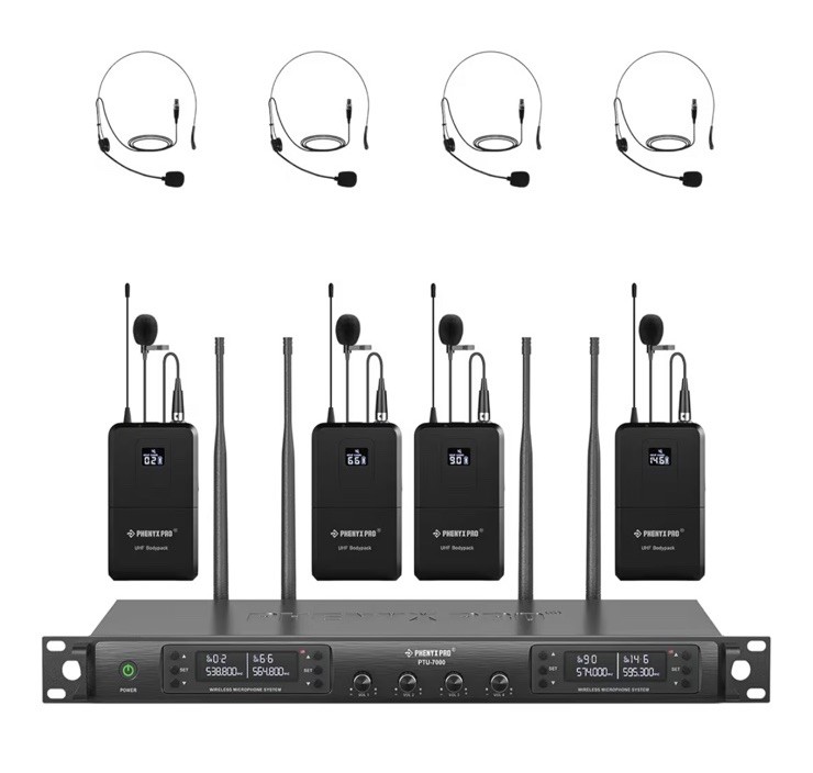 Phenyx Pro 4-Channel Wireless Microphone System, UHF Auto Scan PTU-7000-4B