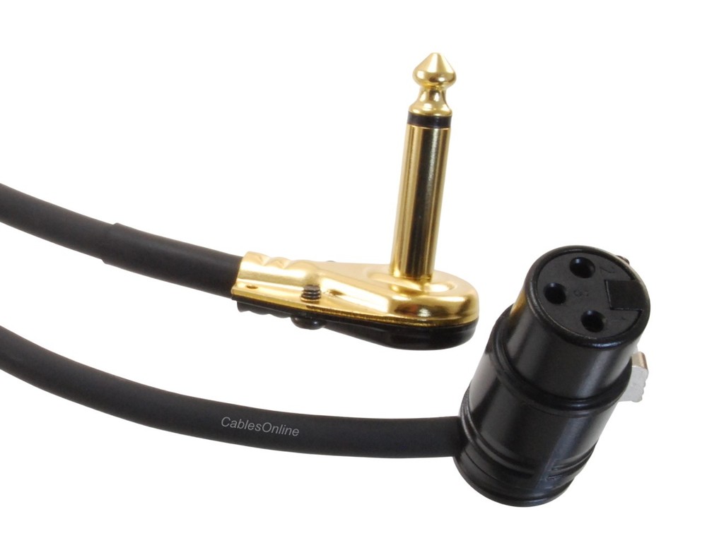 Low-Profile Right-Angle 3-Pin XLR Female to Right-Angle 1/4″ TS Male Cable