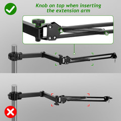 Mic Boom Arm, Adjustable Height Overhead Microphone Stand with Heightened