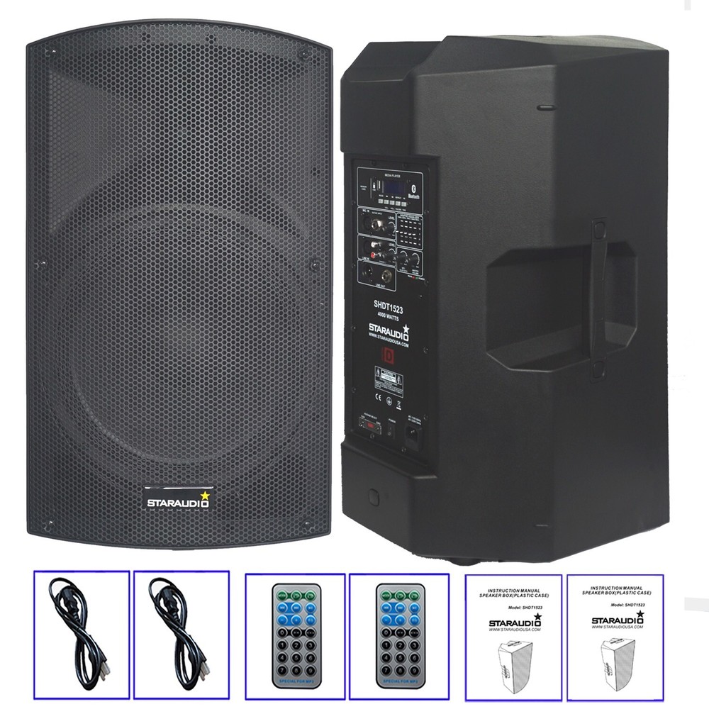 Pair 15″ 4000W Active Powered PA Speakers Amplified 2-Way Portable TWS Speakers