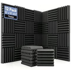 12 Pack Acoustic Foam Panels 12″ x 12″ 3.2″-12 Pack Wedge (No Adhesive) Black