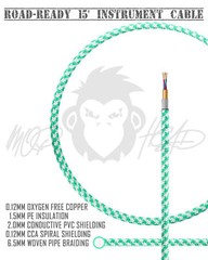 Mophead 15′ Braided 1/4″ TS to 1/4″ TS Guitar Cable Right Angle Green/White