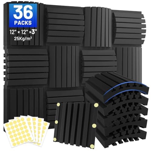 Curved Acoustic Foam Panels 3″ x 12″ x 12″ Sound Proof Foam Panels 36 Pack