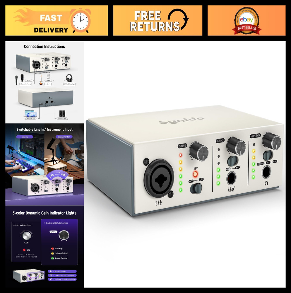 USB C Audio Interface for Music Recording, Streaming & Podcasting – 24bit/48kHz,