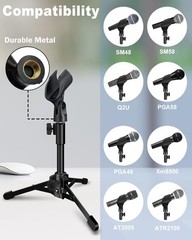 Desktop Mic Stand Foldable Tripod with Clip Holder and 5/8″ Male to 3/8″ Female