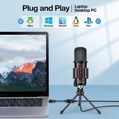 JAMELO Computer USB Microphone RGB Studio Vocal Gaming Condenser Mic with Stand