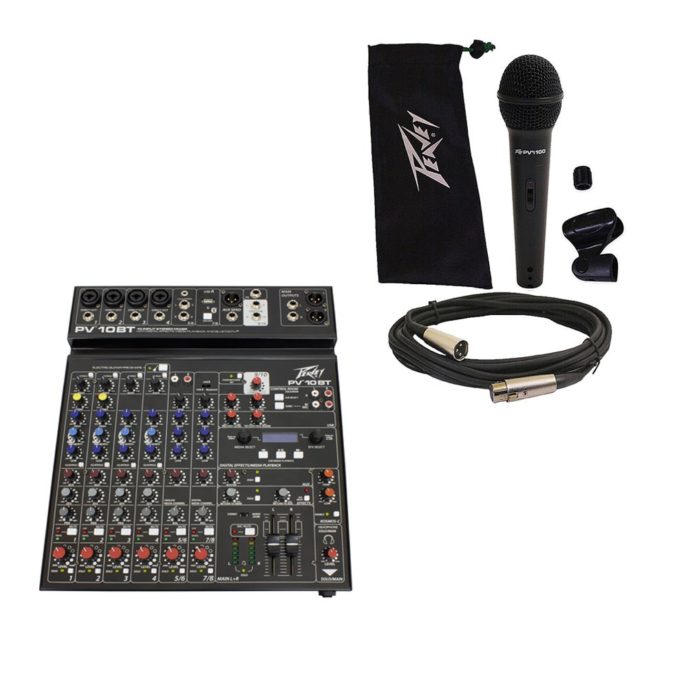 Peavey PV10 BT Pro Audio DJ Bluetooth 10 Channel Slim Mixer & PVi 100 Microphone