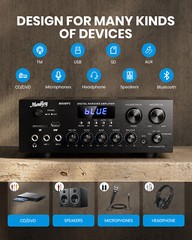 Moukey MAMP1 400W Audio Power Amplifier 2 Channel Amp Stereo Receiver Bluetooth