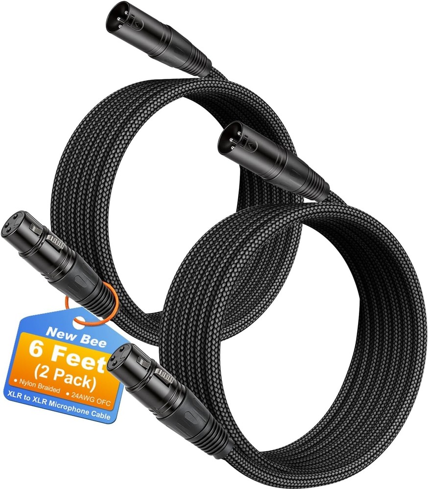 New Bee XLR Cable 6ft [2-Pack], Nylon Braided XLR Male to Female Microphone C…