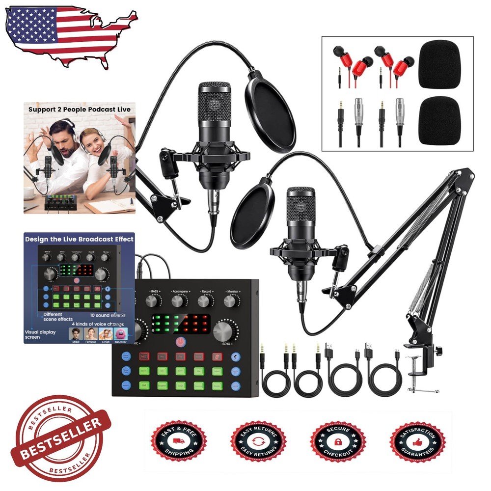 Podcast Equipment: 2 Metal Mics, 78dB SNR, DSP Mixer, Live Stream Ready