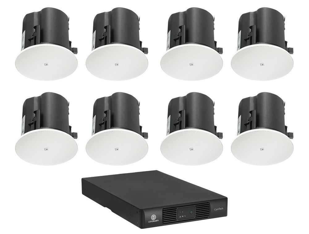 (8) JBL Control 424C/T 4″ Commercial 70v Ceiling Speakers+Crown Amp 4 Restaurant