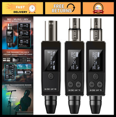 Wireless Microphone System UHF XLR Transmitter & Receiver, 48V Phantom Power, PA