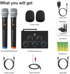 Portable Karaoke Microphone Mixer System Set, Dual UHF Wireless Mic HDMI/Optical