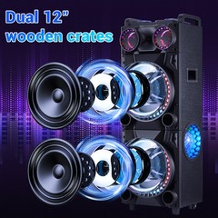Dual 12″ Woofer Portable FM Bluetooth Party Speaker Deep Bass Sound With Mic US