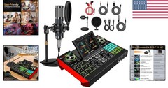 Podcast Equipment Bundle with Live Sound Card Audio Mixer, 3.5mm Condenser Mi…