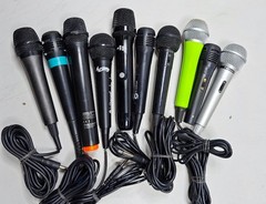 Lot of 10 Assorted Microphones – Untested, Various Colors, No Packaging