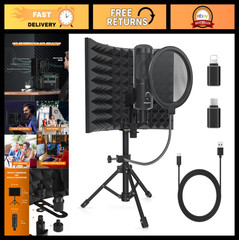 Professional Studio Microphone Isolation Shield with Pop Filter & Tripod Stand –