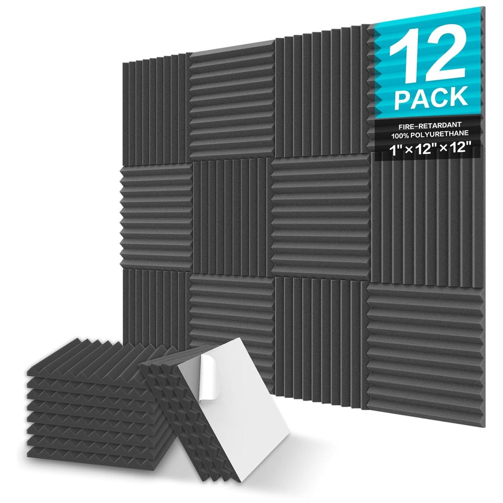 JBER 12 Pack Sound Proof Foam Panels, 1″ X of 12 PACK, Black Self-Adhesive