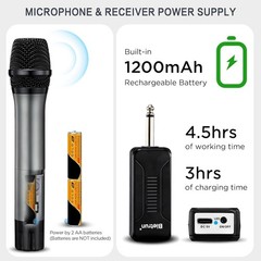 Rechargeable UHF Handheld Microphone – Unidirectional, Mute Feature, 4 Hours Use