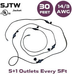 30Ft 14/3 6 Outlets Heavy Duty Extension Cord 15A/125V/1875W UL Listed