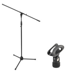 One-Hand Clutch Tripod Mic Stand + Universal Elliptical Rubber Microphone Clip