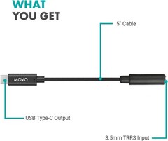 Movo Photo UCMA-2 Female 3.5mm TRRS to USB-C Male Microphone Adapter Cable, 5.5″