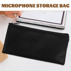 Leather Microphone Storage Bag Portable Black Mic Pouch with Zipper Dustproof…