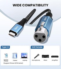 XLR to USB C Microphone Cable 1M Braided Hi-Fi Audio Recording for Microphones