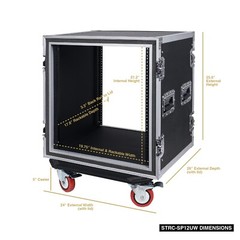 Sound Town Shock Mount 12U ATA Case 21” Rackable Depth and Casters STRC-SP12UW