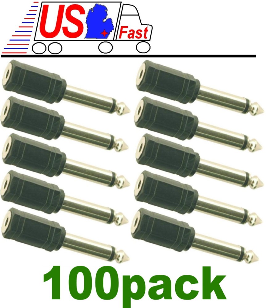 Lot100pk Mono 1/8″ Female to 1/4″ Male Jack Audio/Mic/Guitar Adapter 3.5mm/6.3mm
