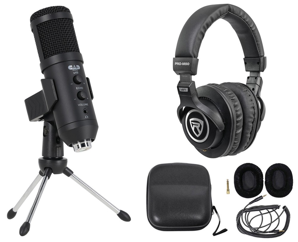 CAD Audio U49 Side Address USB Microphone Studio Mic w/Echo+Stand+Headphones