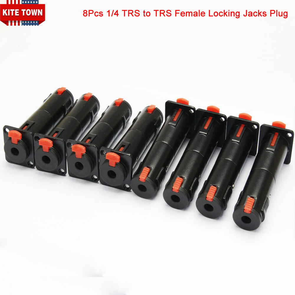 8×1/4 TRS to TRS Female Black Solderless Locking Jack Plug for D Panel Mounting