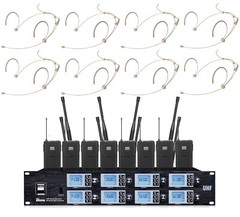 8-Channel Wireless Microphone System UHF Sound System 8 Headset Microphones