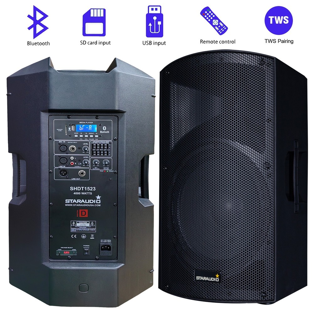 STARAUDIO 15 Inch 4000W Peak Power PA Speaker TWS Bluetooth Karaoke KTV Speaker