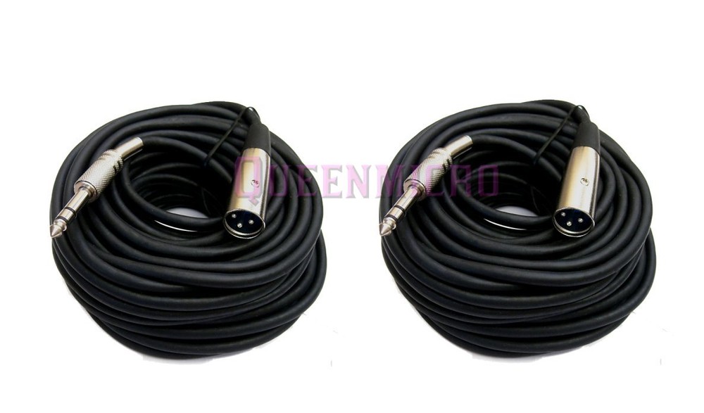 2 x 50FT XLR 3Pin Male to 1/4″ Stereo Plug Mic Microphone Audio Cord Cable 50’Ft