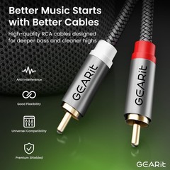 GEARit RCA Cable (25FT) 2RCA Male to Stereo Audio 25 Feet, Gray