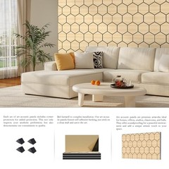 4Pack Acoustic Wall Panel Self-Adhesive 24×12×1.78″(Hexagon) Natural Oak Grain