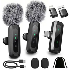 Upgraded 2 Pack Mini Clip on Microphone With LED 3 x 1.5 x 0.8 inches, Black