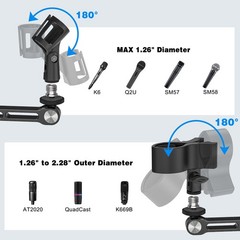 Desktop Microphone Stand 360 Rotatable 4.4 Lb Load 1/4 3/8 5/8 Inch Screw