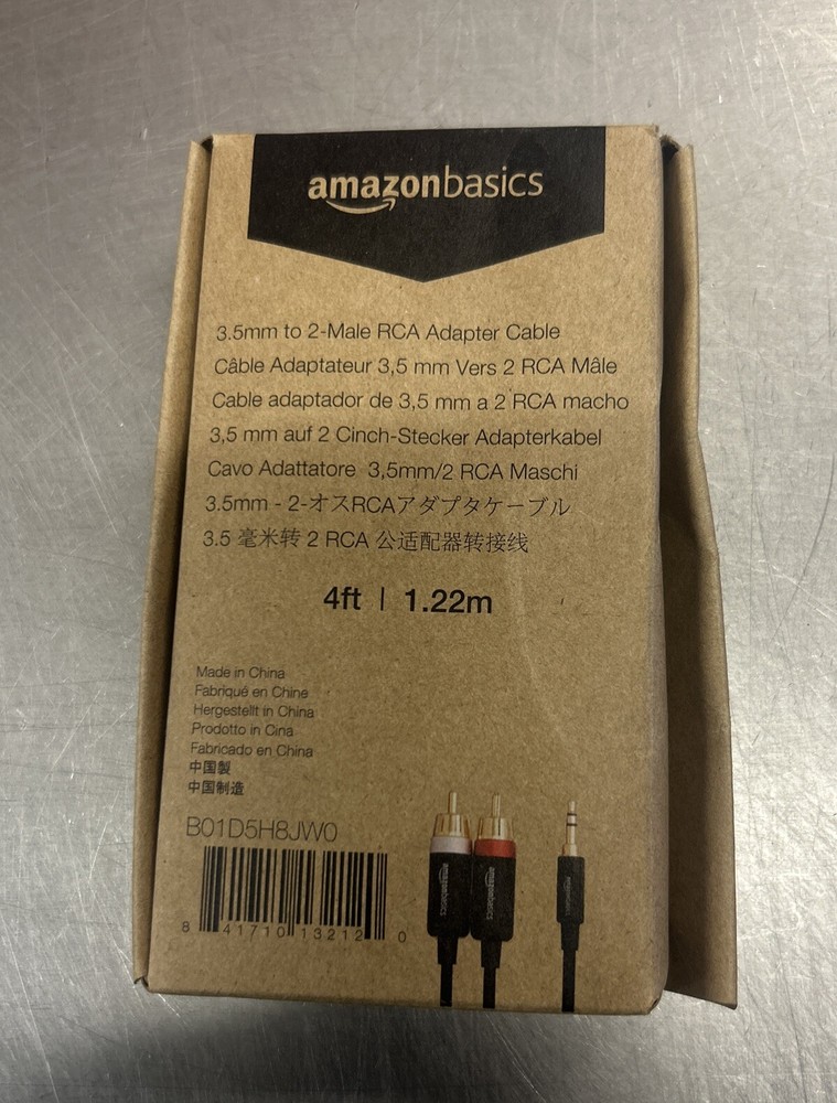 Amazon Basics 3.5mm 2-Male RCA Adapter Audio Stereo Cable 4 FT. NEW FAST SHIP