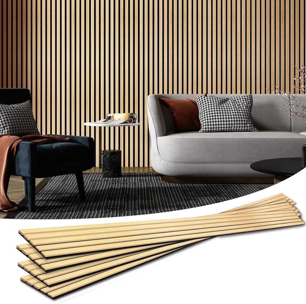 4-Piece Wood Slat Acoustic Panels for Stylish Decor and Noise Reduction, 3D Text