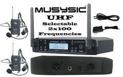 MUSYSIC 2×100 Channels UHF Wireless Lavalier Lapel Headset Microphone MU-U2F5-LL