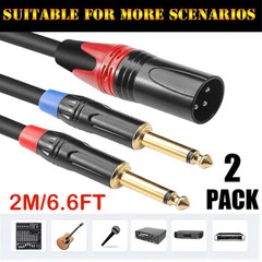2PCS XLR Male to Dual 1/4″ 6.35mm TS Mono Y Splitter Microphone Cable 2M/6.6FT